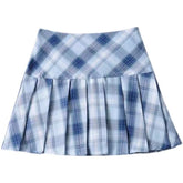 Proof Pleated Summer High Waist A-line High Waist Long Legs Blue And White Rhombus A-line Skirt Pleated Skirt JNW8