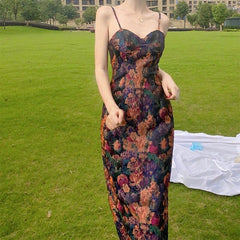 Bella Philosophy 2022 Summer Floral Print Strap Dress French Vintage Designer Chic Slim Dress Sexy Party Night Club Lady Dress