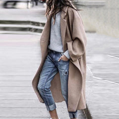 Woolen Coat Women Turndown Collar Casual Long Solid Color Buttons Warm Woolen Jacket Fashion Ladies Overcoat 2022 Street Shot