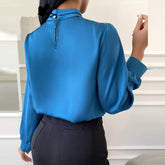 Women Plain Mock Neck Long Sleeve Blouse Spring Tops and Blouses