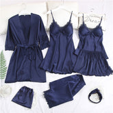 Lizakosht New Satin Pajamas Set for Women Sleepwear 7 pcs Female Lace Silk Pyjamas Suit Summer Autumn Lingerie Homewear Pijamas