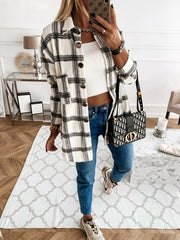 Fashion Women Long Sleeve Plaid Shirt Coats Top Spring Autumn Casual Lapel Cardigan Jackets Outerwear Streetwear