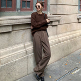 Retro Straight Wide Leg Brown Pants Vintage Female Spring New Korean Fashion High Waist Casual Long Coffee Pants White Trousers