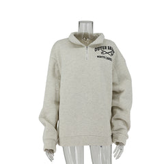 Lizakosht Luxury Thick Gray Zipper Letter Print Oversized winter warm Sweatshirt Women Long Sleeve Pullovers Plus Size Elegant British