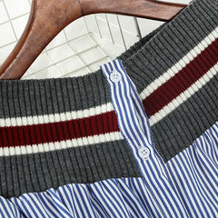 Spring Autumn Women's Patchwork Shirts Striped Navy Style Loose Retro Shirt Long Sleeve Lantern Sleeve Shirt Woman Tops PL116