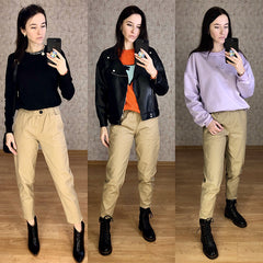 Lizakosht Womens Straight Casual Pants Fashion Overalls Korean High Waist Leisure Harem Pants Loose Elastic Waist Pants Women Trousers