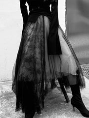 Lizakosht New Spring Summer High Waist Black 5 Layers Mesh Stitc Temperament Half-body Skirt Women Fashion Tide