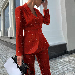 Women Printed Suit Jacket Trousers Two Piece Suit 2022 Autumn And Winter Suit Women's Black Polka Dot Long Sleeve Suit Jacket