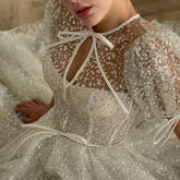 UZN Hot Sale Ivory Glitter Sequined Long Prom Dress Elegant A-Line O-Neck Evening Dress Sexy Party Dress with Pockets