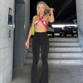 Beyouare Bright Silk Flare Pants Women Solid High Elastic Waist Loose Elasticity Trousers 2021 Summer Casual Fashion Streetwear