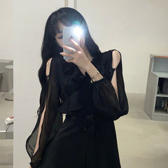 Summer Elegant Mini Dress Woman One Piece Dress Korean Elegant Party Beach Dress Female Lantern Sieeve Office Lady V-Neck