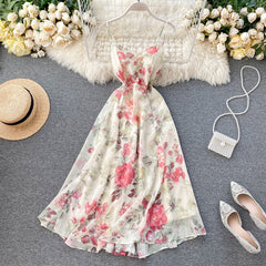 Women's Beach Dress Goddess Seaside Vacation Style Sexy Open-back Strapless Bow Dress Super Fairy Print A-line Dress ML753