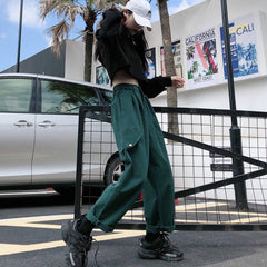 New Green Harajuku Cargo Pants Women Loose High Waist Pants Womens Streetwear Hip Hop trousers casual 2020 pantalon mujer pants