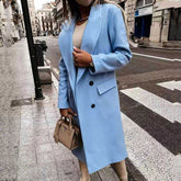 Lizakosht Autumn Winter Women Solid Casual Long Coat Elegant Lapel OL Commuter Blazer Fashion Single Breasted Lined Pocket Slim Outerwear