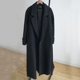 Fall/Winter 2021black woolen coat women's fashion coat loose belt temperament is thin casual wool coat trench  Office Lady Long