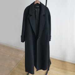 Fall/Winter 2021black woolen coat women's fashion coat loose belt temperament is thin casual wool coat trench Office Lady Long