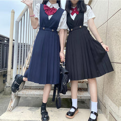 Lizakosht Women Girls' New Japanese Fashion Sweet Loose Bow Shirt + Student Nursing Skirt Strap Dress School Girl Uniform Jk Uniform