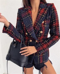 Autumn winter jackets Houndstooth women's woolen coats women's wool jacket outerwear office lady elegant fashion plaid jacket