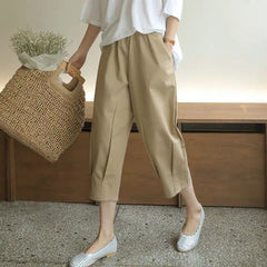 Cotton Linen Pants Women's Summer Loose Solid Harem Pants Female High Waist Large Size Casual Khaki Calf-Length Pants Women