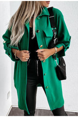 Office loose  lapel pocket women's jacket green Casual ladies autumn winter long coats  Minimalist split apricot outwear