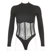 Sexy Corset Bustier Bodysuit 2021 Summer Solid Slim Women Tops Black Body Suits for Women Transparent Romper One Piece Overalls