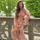 Summer Fashion New 2 Pieces Sexy Dress Women's Retro Long Sleeve Lace One Shoulder Long Elegant Club Party Evening Dress 2021