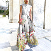 Printed Chiffon Bohemia Rompers Women's Jumpsuit Sleeveless Lace Up High Waist Jumpsuits Female 2021 Summer Lady Party Rompers