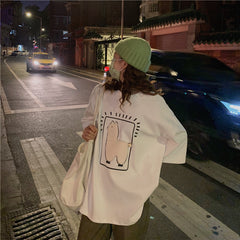 Lizakosht  Cartoon Alpaca Animal Printed Casual Loose Oversize Korean Style 2021 Summer Short Sleeve Women Top Female T-shirts