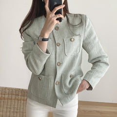 Autumn Winter Female Tweed Coat Fashion Women Long Sleeve Jacket Vintage Cardigan Woolen Coat