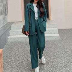 Spring Autumn Women's Blazer Suit Office Ladies Elegant Solid Pantsuit Female Casual Work Wear 2 Piece Set Clothes