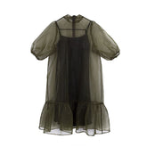 Lizakosht - Vintage High Street Midi Dress Women Loose Puff Sleeve Fairy Korean Party Dress Female Streetwear Casual Y2k Dress Summer