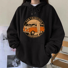 Plus Velvet Oversized Hoodies Women San Francisco California Y2k Autumn Hooded Women's Sweatshirts O-neck Print Warm Female Top