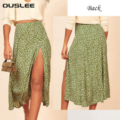 OUSLEE Spring/Summer Woman Summer Split Leopard Skirts Harajuku Chiffon Printing Split Skirts Streetwear Loose Sexy Skirts