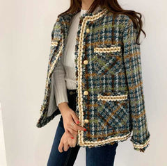 Lizakosht  Knitting Slim Woolen Jackets Women Vintage Tweed Coat Outerwear Coats Channel Style Za Suit Cropped Stripeed Kawaii