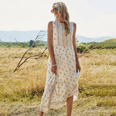 Lizakosht Sleeveless Summer Women Dress Floral Print O-Neck Boho Long Dresses Hippie Chic Casual Beach Maxi Dress Vestidos