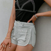 Lizakosht Sexy summer pocket mini shorts High street cool style overalls lady shorts Solid zipper high waist women bottom 2021 new