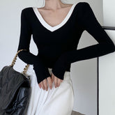 Y2KT-shirt Women's Short V-neck Plus Velvet Thick Long-sleeved Bottoming Shirt Autumn and Winter Sexy Tight Gray Top