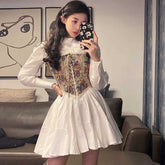 Korean Vintage Kawali Dress Women Elegant Casual Summer Print Floral Mini Dress Female Pretty Party Bandage Holiday Party Dress