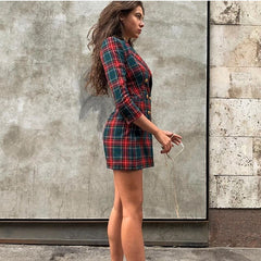 Bella Philosophy Autumn Long Sleeve Blazers Jackets Vintage Double Breasted Female Plaid Blazer Casual Street Lady Long Outwears