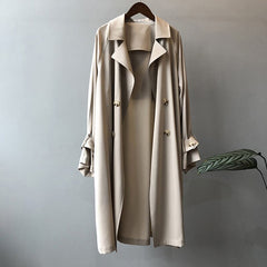 Lizakosht Women Elegant Office Long Trench Coat Double Breasted Batwing Long Sleeve Coat Female Fashion Autumn Solid Outerwear