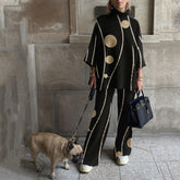 Fashion Turtleneck Hoodie And Wide Leg Pants Suit Elegant Pattern Print Tracksuits Outfit Women Long Sleeve Loose Two Piece Sets