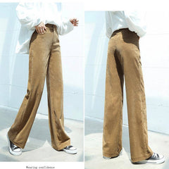 Lizakosht autumn women solid wide leg pants ladies casual corduroy elegant pants female high waist loose leggings