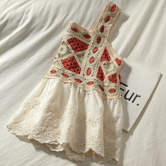 Lizakosht Patchwork Cropped Top Women Clothing Knitted Hollow Out Camisole Female Clothes Backless Lace Tops Ladies Tank-top Summer