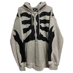 Goth Gray Y2k Skeleton Zip Up Hoodies Women Aesthetic Oversized Sweatshirts Autumn Winter Vintage Hooded Pocket Hoodie Coat 2021