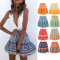 Spring/Summer Women Mini Skirts Bohemian Flora Print Ruffles Skirt High Waist Ladies Harajuku Skirts Womens 2022 Saia 8 Colors