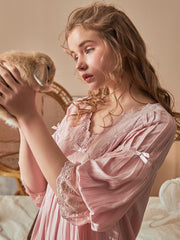 Nightgown Women Elegant Sleeping Dress Cotton Nightie Summer