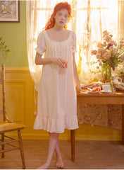 Summer Women‘s Cotton Pink Princess Sleepshirts Vintage Ladies Girls Lace Nightgowns Nightdress Cute Home Lounge Sleepwear