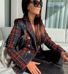 Autumn winter jackets Houndstooth women's woolen coats women's wool jacket outerwear office lady elegant fashion plaid jacket