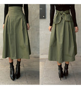 New Women Bandage A Line Skirt 2022 Spring Autumn Back Bow Slim Vintage Skirt Laides Office Wear Skrits