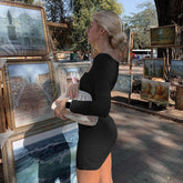 Lizakosht White Dress For Women 2022 Vestido de Mujer Robe Femme Elegantes Autumn Spring Black Bodycon Long Sleeve Ruched Dresses